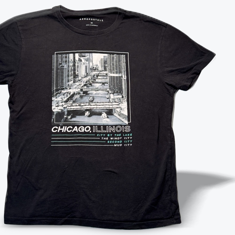 Aeropostale Chicago Illinois Graphic T Shirt Black Windy City Tee Mens Medium